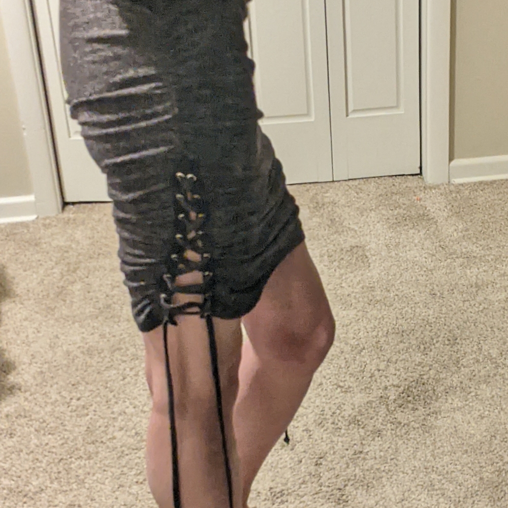 Linen Blend Stretch Athleisure Ruched Midi Bodycon Dress - Picture 5 of 9